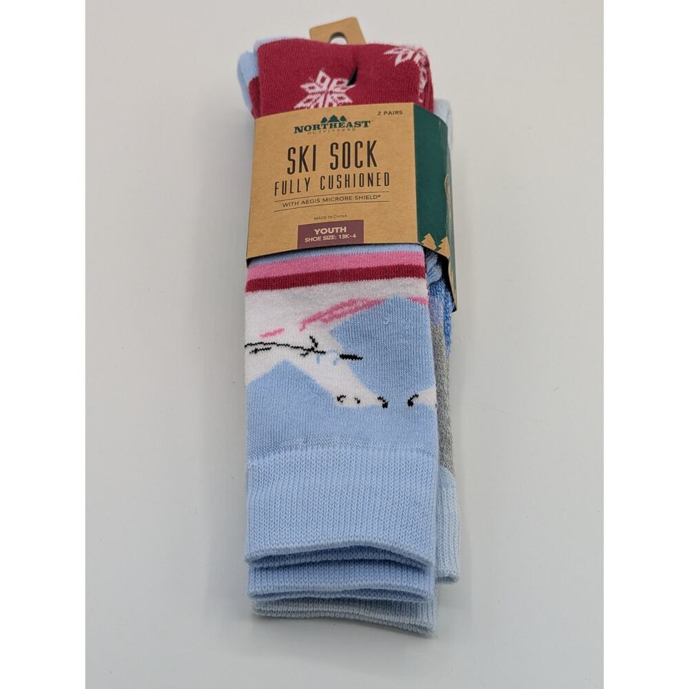 2 Pairs Northeast Outfitters Youth Snow Sport Socks Pink/Polar Bear 13K-4 NEW